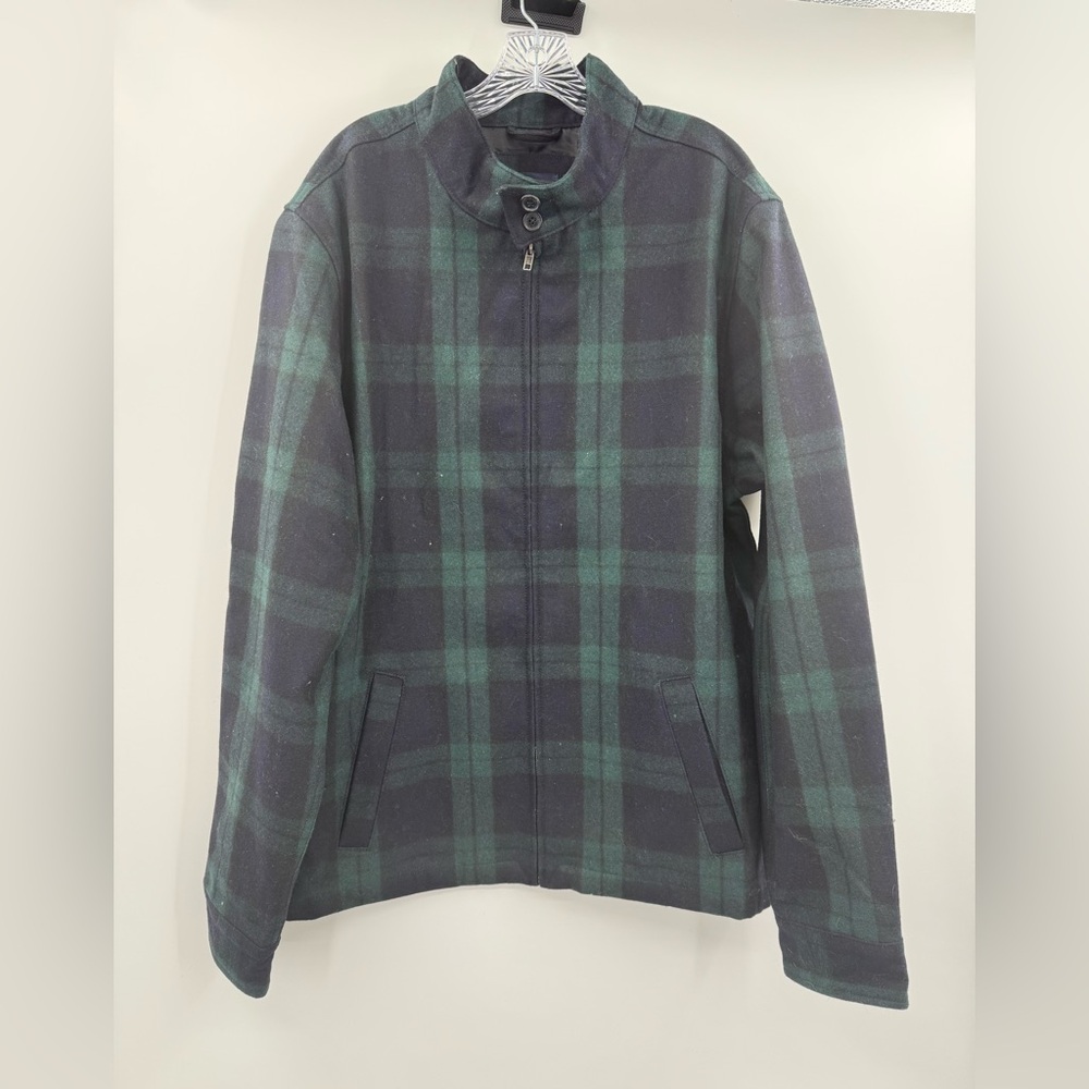 Lands End Men's‎ Canvas Lined Plaid Wool Dress Jacket Green Tartan Size XL
